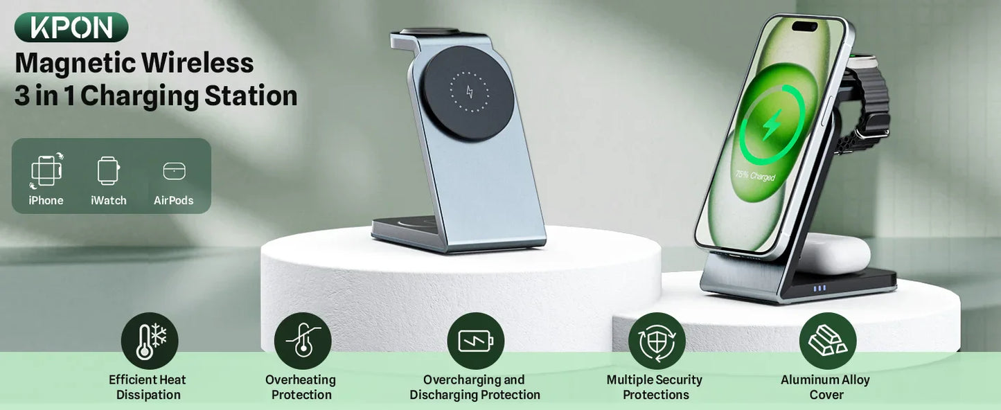 3 in 1 Magnetic Wireless Charging Station MagSafe Charger Stand