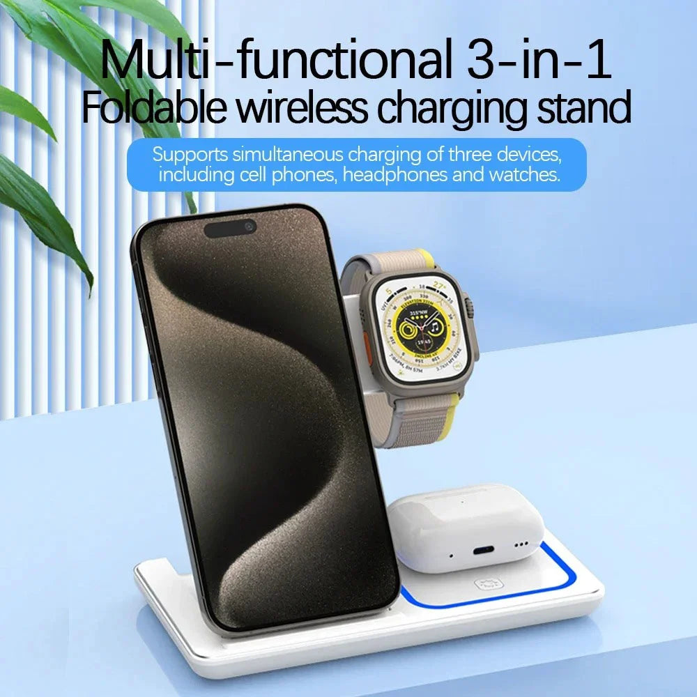 30W 3 in 1 Foldable Magnetic Wireless Charger Stand