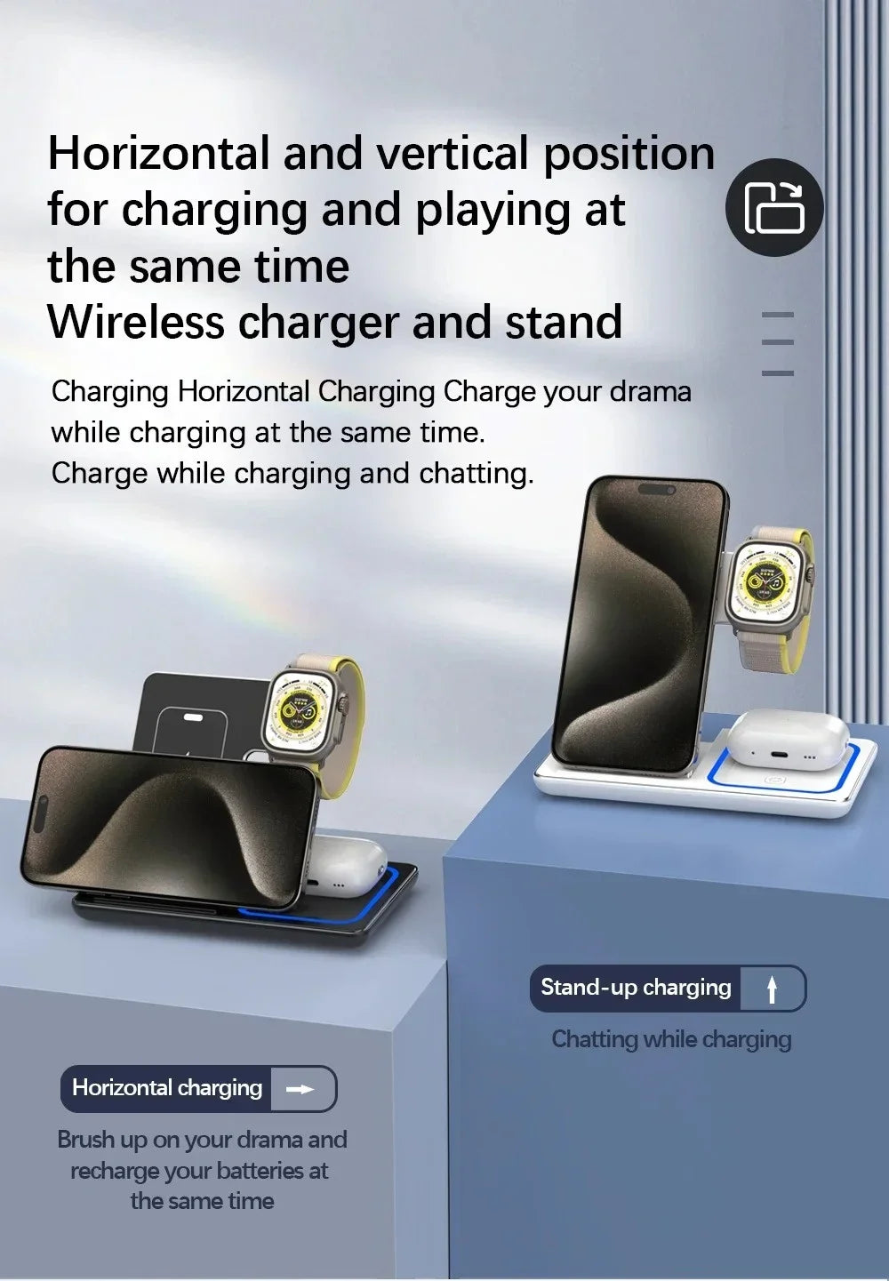 30W 3 in 1 Foldable Magnetic Wireless Charger Stand